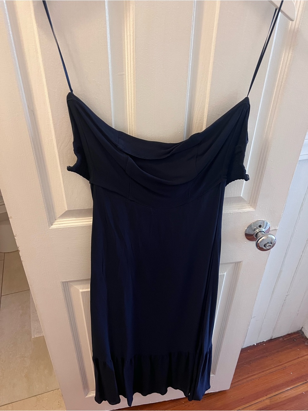 Reformation Navy Strapless Cowl Slip Dress